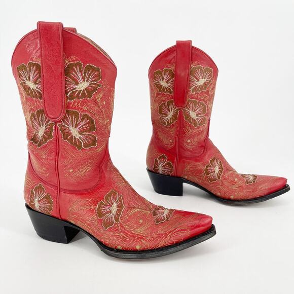 Vintage Y2K Old Gringo Sheridan Red Floral Embroidered Cowgirl Boot size 6.5 - Picture 1 of 10